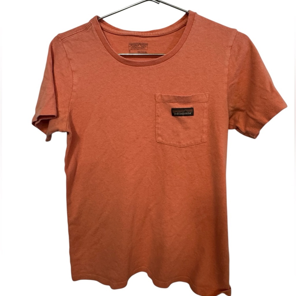 Vintage Peach Orange Patagonia Men's S Thick Hiking Pocket T-Shirt
